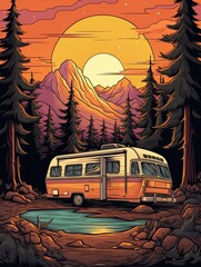 Retro Campervan To Adventure: Earth Tones Art, Embracing Vintage Feels