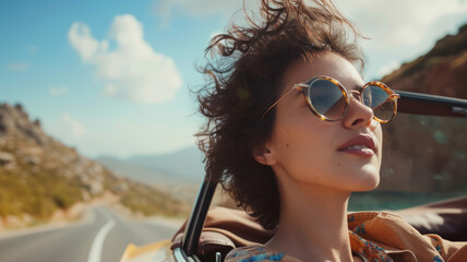 Portrait of a beautiful woman in a convertible.