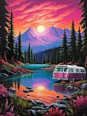 Retro Campervan Adventures: Lakeview Artwork and Lakeside Camping Vibes