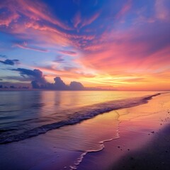 Fototapeta na wymiar Beautiful sunset on sea beach, seascape