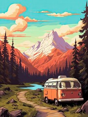 Retro Campervan Adventures: Exploring Vibrant Landscapes with Colorful Tales