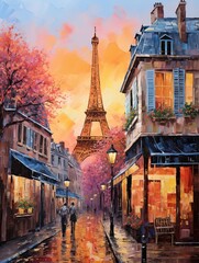 Romantic Paris Street Art: Dawn Painting of City Awakening with Early Paris Views