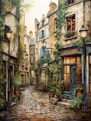Fototapeta na wymiar Romantic Paris Earth Tones: Historic Buildings and Ancient Streets Unveiling Tranquil Street Art