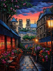 Romantic Riverside Scenes: Paris Street Art Meets Seine Beauty - obrazy, fototapety, plakaty