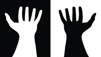 set of hand silhouettes isolated on white and black background, Vector collection of human hands of different gestures, hands gesturing black, Black hands silhouettes, vector illustration
