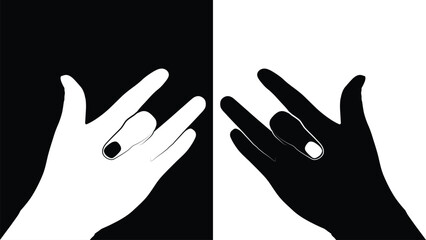 set of hand silhouettes isolated on white and black background, Vector collection of human hands of different gestures, hands gesturing black, Black hands silhouettes, vector illustration