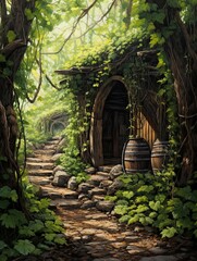 Rustic Wine Cellar Art: Forest Wall Art - Wooded Vineyard Path