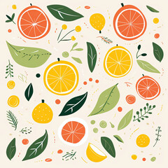 Colorful background with citrus. Summer pattern