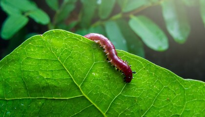 Caterpillar worm on the leaf, little animal