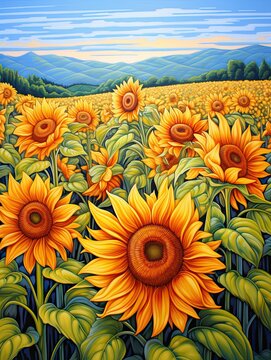 Sunflower Field Paintings: Captivating Countryside Art Celebrating Rural Sunflower Beauty