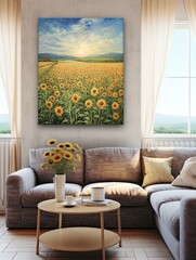 Sunflower Field Paintings - Vintage Art Print - Summer Fields - Rustic Floral Decor