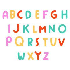 Naklejka premium Cute colorful alphabet. Children education. Flat design. Hand drawn vector illustration