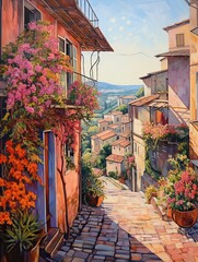 Sunlit Tuscan Street Paintings: Illustrated Lanes & Landscape Poster