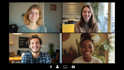 オンラインミーティングのパソコン画面。4人の人物が映し出されている。