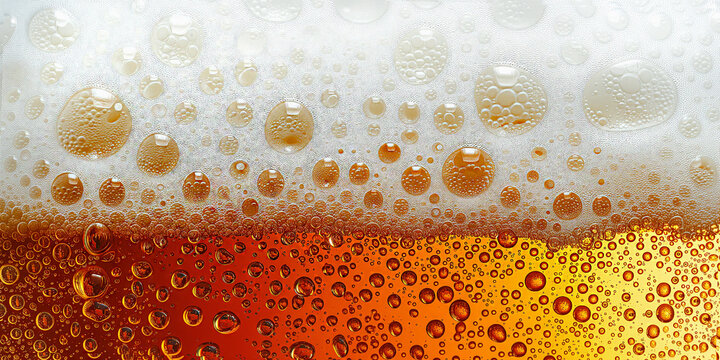 banner with background of freshly brewed beer with white head of foam and bubbles