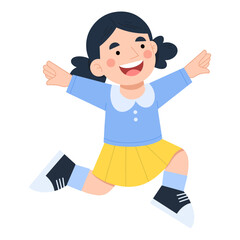 Vector illustration of little girl jumping and feeling happy