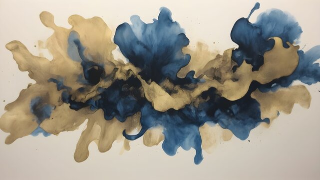 abstract ink drawing in blue and gold