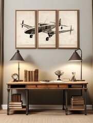 Vintage Aviation Prints: Rustic Wall Decor with Old Plane Sketches