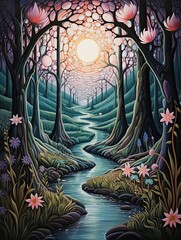 Whimsical Fairy Tale Scenes: Enchanting Abstract Landscapes of Magical Realms - Forest Wall Art