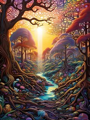 Whimsical Fairy Tale Scenes: Abstract Landscape Art in Magical Forest Realms