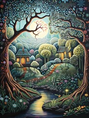 Whimsical Fairy Tale Scenes: Enchanting Canvas Prints of Magical Creatures, Forest Wall Art