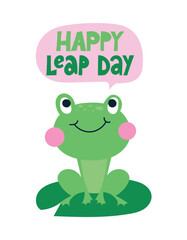 Happy leap day - leap year 29 February calendar page with cute frog. Background Leap day leap year 29 February calendar and froggy illustration vector graphic.