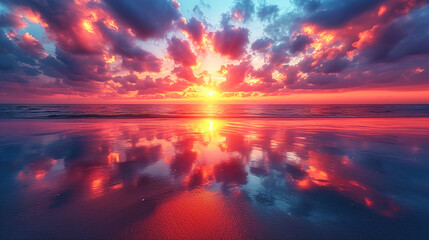 Image of a Vibrant Sunset with Clouds Reflected  Background