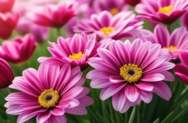 Obraz premium Pink large flowers in a flower garden