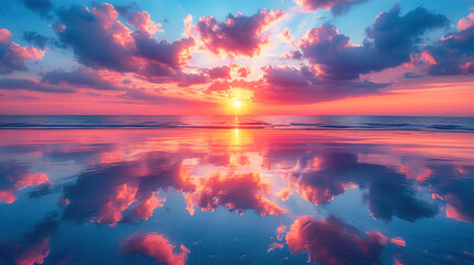Image of a Vibrant Sunset with Clouds Reflected  Background