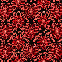 Fototapeta na wymiar Red repeating pattern. Seamless abstract background. Symmetrical texture
