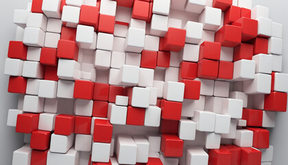 Abstract 3d render, red and white geometric background design