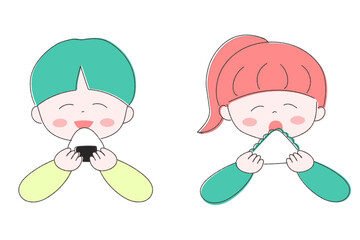 笑顔でごはんを食べる子どもたち 白バック