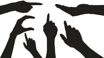 set of hand silhouettes isolated on white, Vector collection of human hands of different gestures, hands gesturing black, Black hands silhouettes, vector illustration
