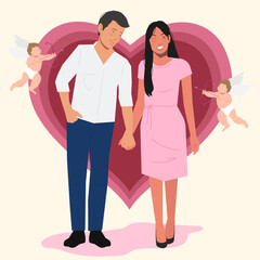 Fototapeta premium man woman holding hands valentines in flat illustration