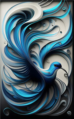 Swirling abstract lines suggesting an abstract royal blue bird, in cool shades of blues and grays. AI Generated
