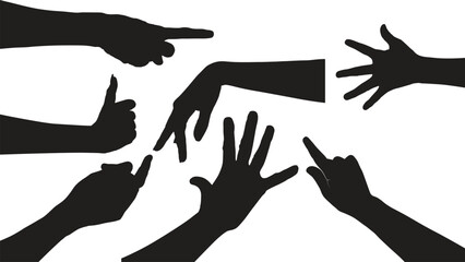 Obraz premium set of hand silhouettes isolated on white, Vector collection of human hands of different gestures, hands gesturing black, Black hands silhouettes, vector illustration