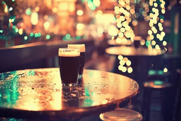 Foto op Canvas Glass pint of cold draft light lager or dark ale brewed beer with foam on table background. Brewery or pub bar advertising. Oktoberfest festival alcohol beverage or Saint Patricks day drink concept . © Synthetica