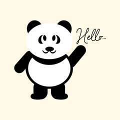 Panda bear with a sign. Cute Panda Illustration Character Logo Design with text hello