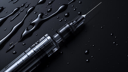 A minimalist, yet sophisticated depiction of a botox injection, with a sleek, all-black color scheme,