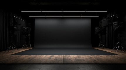 Blank black studio. black background studio. Generative AI. - obrazy, fototapety, plakaty