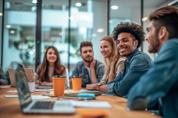 Smiling Diverse Team in Collaborative Office Meeting