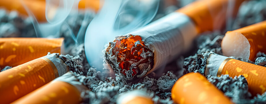 A lit cigarette smoking. World No Tobacco Day