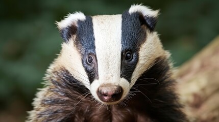 A furry badger is looking at the surroundings.