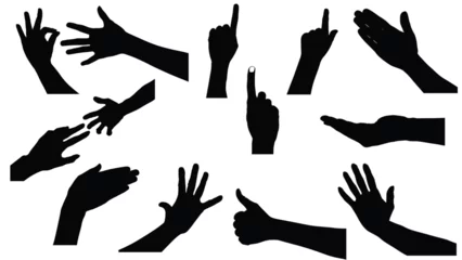 Foto op Aluminium set of hand silhouettes isolated on white, Vector collection of human hands of different gestures, hands gesturing black, Black hands silhouettes, vector illustration © Usman Tahir Isolated