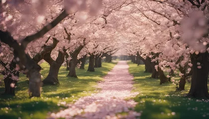 Foto op Canvas cherry blossom orchard, trees, pathway, photography backdrop, wedding backdrop, photoshop overlay, © Reha