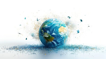 Concept of World Earth Day and Nature Protection. Realistic image of the earth with animals and plants.