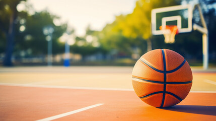 The basketball ball is on the basketball court as a healthy sport. Ai generate. - obrazy, fototapety, plakaty