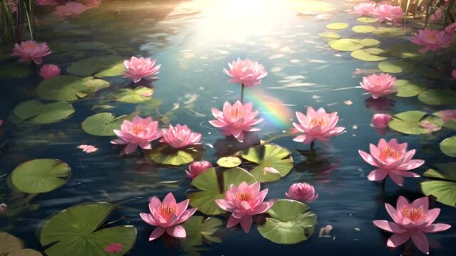 Beautiful pink lotus in a pond