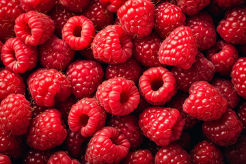 Background of fresh sweet red raspberries