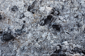 Gray ash from burnt coals. Background, texture